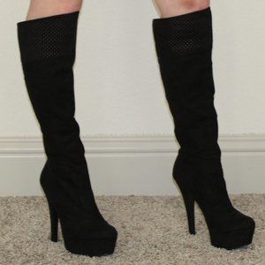 Black Velvet Platform High Heel Knee-High Boots